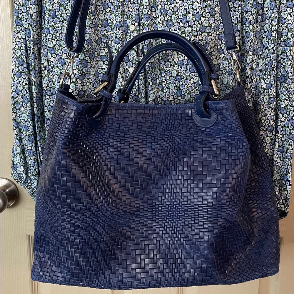 Awesome Statement Bag - Large Woven Blue Leather Tote/Travel - Tulipani Leather - Picture 1 of 16
